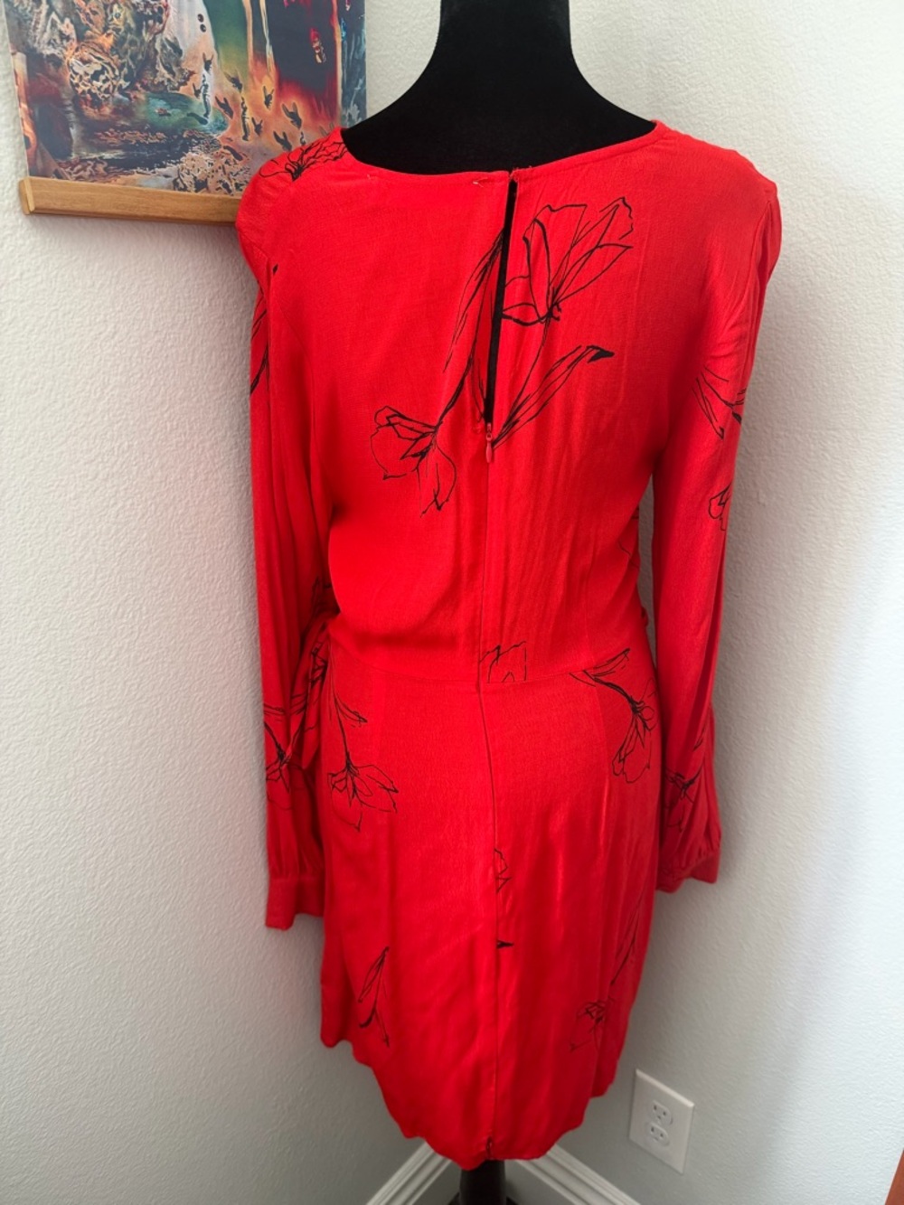 Astr Red Floral Long-Sleeve Tie-Waist Dress Size L - Picture 8 of 11